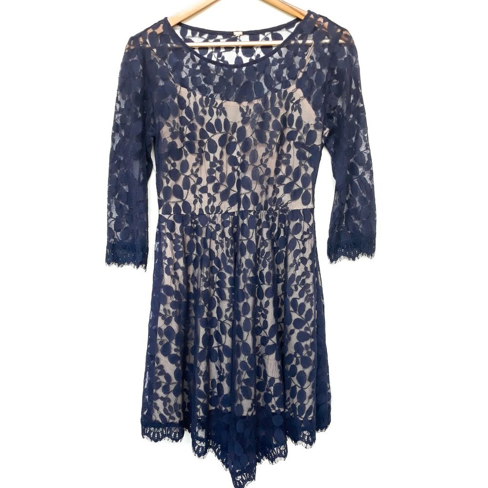 FREE PEOPLE Floral Lace Raw Hem Boho Dress